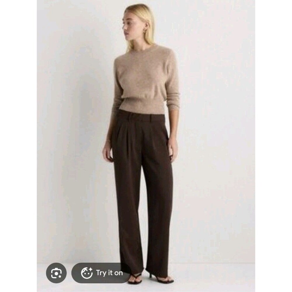 Quince Wide-leg Pleated Pants Brown Size 2 Trousers Career Effortless